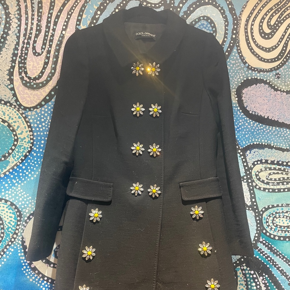 DOLCE GABBANA jeweled daisy buttons wool coat
